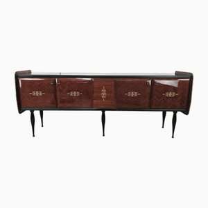 Enfilade Mid-Century Moderne en Acajou et Laiton avec Verre, Milanais, 1950s