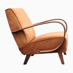 Chaise en Bois Courbé et Velours Brun Rouille par Jindrich Halabala, 1930