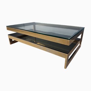 Vintage Two Tier 23KT Coffee Table by Belgochrom for Belgo Chrom / Dewulf Selection, 1970s