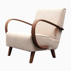 Fauteuil en Bois Courbé Beige Bouclé par Jindrich Halabala, 1930