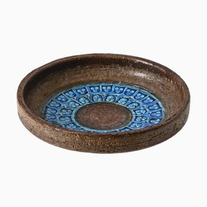 Blaue & Braune Trifoglio Schale von Aldo Londi für Bitossi, 1960er
