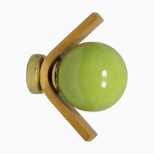 Vintage Wall Light in Wood and Green Glass, 1960s