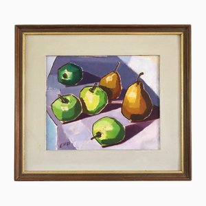 Green Apples & Golden Pears, Oil Painting, Framed