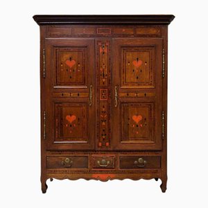 Mobile antico da matrimonio classicista intarsiato con dipinto a forma di cuore, Francia, 1825