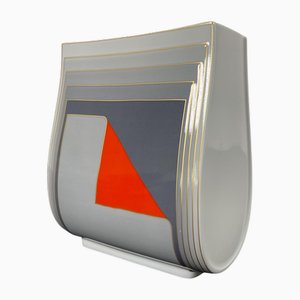 Gray and Red with Gold Stripe Vase by Christa Goltz for Rosenthal, 1980s