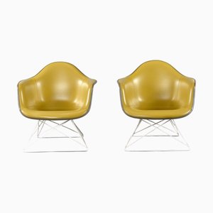 LAR Shell Chairs with Yellow Naugahyde Pads by Eames for Herman Miller, Set of 2