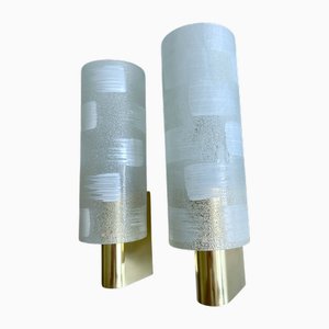 Vintage French Brass and Glass Sconces, 1970s, Set of 2