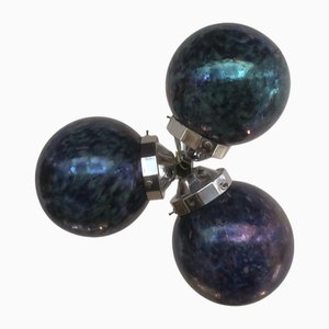 Lámpara de araña Art Déco de tres esferas de vidrio Millefiori soplado a mano y cromo de Murano, años 30