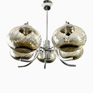 Lampadario in vetro di Murano cromato e fumé, anni '70