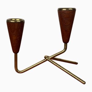 Candelabro danés Mid-Century moderno de teca y latón, años 60
