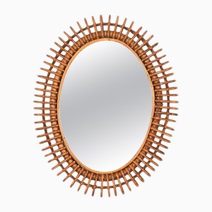French Riviera Oval Mirror in Bamboo and Rattan attributed to Franco Albini, Italy, 1960s