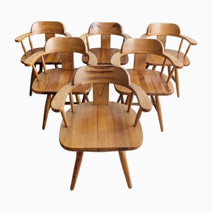 Pine Wood Dining Chairs by Asko Finland, 1970s, Set of 6