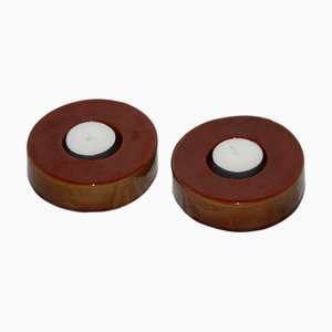 Brown Round Ceramic Candleholders, 1990s, Set of 2