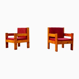 Set of French Pine Fireside Chairs, 1960s