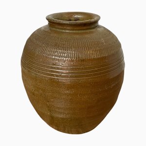 Mid-Century Modern Chinese Ceramic Pickling Jar in Olive Green, 1960