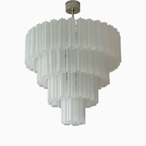 Large White Murano Glass Tronchi Chandeliers in the style of Venini