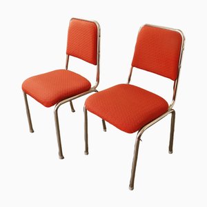 Set of Vintage Chrome Frame Chairs with Red Upholstery, 1970s
