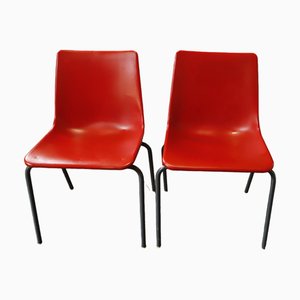 Set of Red Plastic Chairs with Metal Frame, 1980s