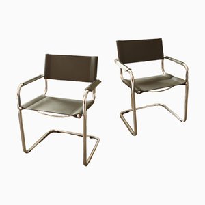 Sedie di design con struttura in pelle e metallo cromato, anni '90