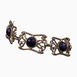 Bracelet Manchette Vintage En Argent Sterling Et Verre Bleu - Style Bypass Art DB5 - Occasion