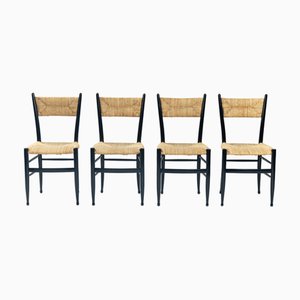 Sillas de comedor Spinetto de paja ebonizada de Chiavarine Fratelli, años 50. Juego de 4