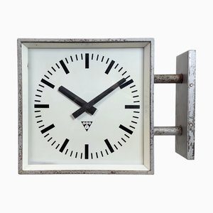 Industrial Square Double Sided Factory Wall Clock from Pragotron, 1970s