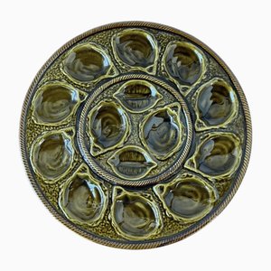 French Majolica Oyster Plate from St. Clement, France, 1970s