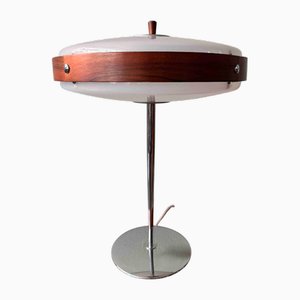 Lampada da tavolo Eclipse M Mid-Century in legno, metallo cromato e acrilico di Fase, 1966