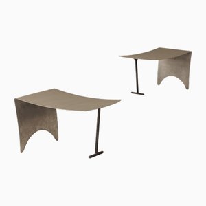 Modernist Curved Metal Stool, France, 1980s