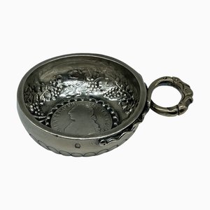 Tastevin in argento Luigi XVI con Écu aux Branches d'Olivier e doppio manico a serpente