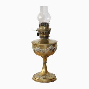 Gilt Oil Lamp with Glass Lampshade, 1930s