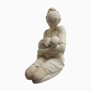 Grande Sculpture d'Art Vintage en Céramique de Woman Feeding Baby, 1980s