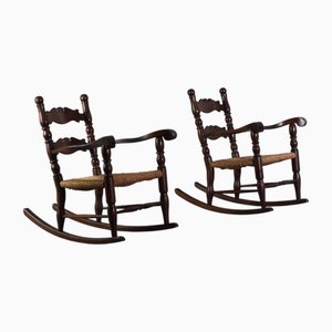 Vintage Schaukelstühle mit Sitz aus Stroh, 1950er, 2er Set
