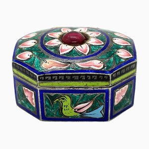 Antike Mughal Box aus Sterling Silber mit Emaille und Edelsteinen, 1890