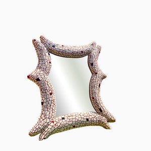 Trencadis Sculptural Mirror with Three-Dimensional Volume and Red Glass Inlays, 1970