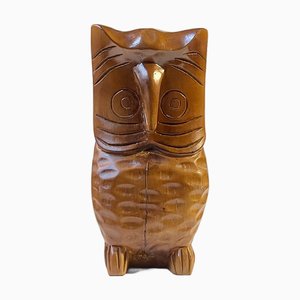 Große handgeschnitzte Vintage Holz Eule, 1980er