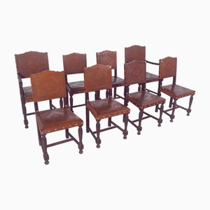 Stühle mit beschlagenen Lederrücken und -sitzen, 1890er, 8 . Set