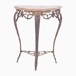Portuguese Rustic Half-Moon Table with Marble Top, 1950