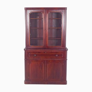 European Mahogany Bookcase with Desk, 1890s