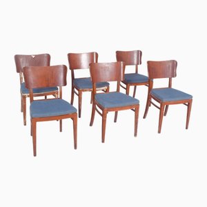 Danish Blue Upholstered Dining Chairs, 1950, Set of 6