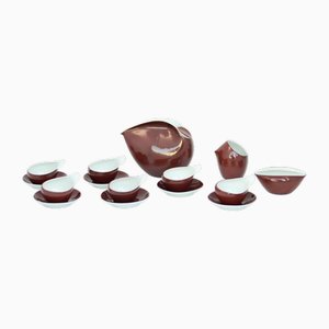 Burgundy Porcelain Coffee Service by Lubomir Tomaszewski for Dorota ZPS Ćmielów Ceramics, 1962, Set of 15