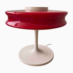 Lampada da tavolo Orion in vetro opalino rosso in metallo bianco di Staff & Schwarz per Staff Leuchten, Germania, anni '60