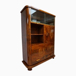 Art Deco Walnut Display Cabinet with Secret Compartment attributed to Jindřich Halabala, 1930s