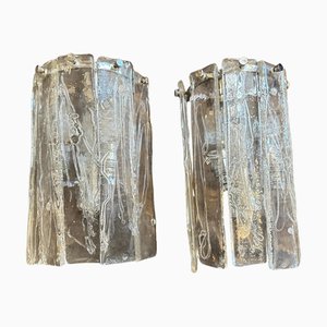 Applique da parete Space Age in vetro e acciaio di Murano attribuite a La Murrina, Glassma, anni '70, set di 2
