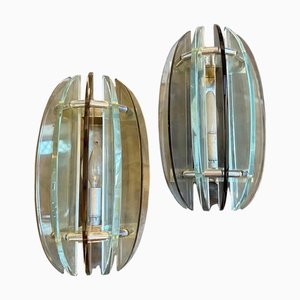 Space Age Italian Green and Smoked Glass Wall Sconces by Veca, 1960s, Set of 2