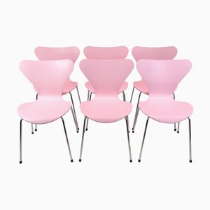 Pink Seven Chairs by Arne Jacobsen for Fritz Hansen, 1990s, Set of 6