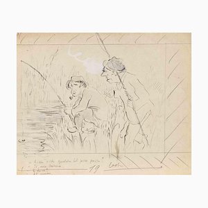 Mino Maccari, The Fishermen, Drawing on Paper, 1930s