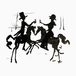 Mino Maccari, The Toast of Celebration, Drawing on Paper, Mid-20th Century