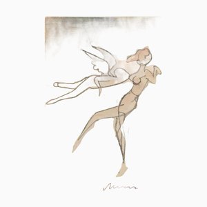 Mino Maccari, The Kiss of the Angel, Nude, Drawing on Paper, 1955