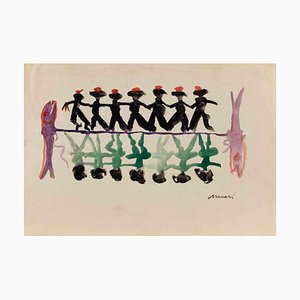 Mino Maccari, The Dance of the Fishes, Drawing on Paper, 1930s
